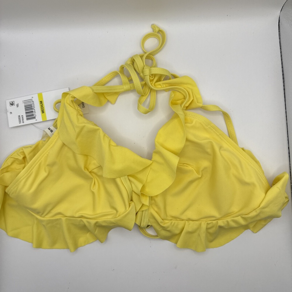 Lucky Brand Womens Bikini Top Yellow Ruffle Size Medium NEW‎ Boho Bikini